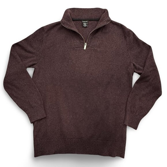 Calvin Klein Sweater Mens Large Burgundy Quarter Zip Preppy Pullover Mock Neck - Picture 1 of 9